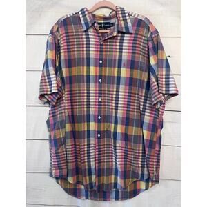 Ralph Lauren Plaid Short‎ Sleeve Button Up Size XL Flaw See Photos